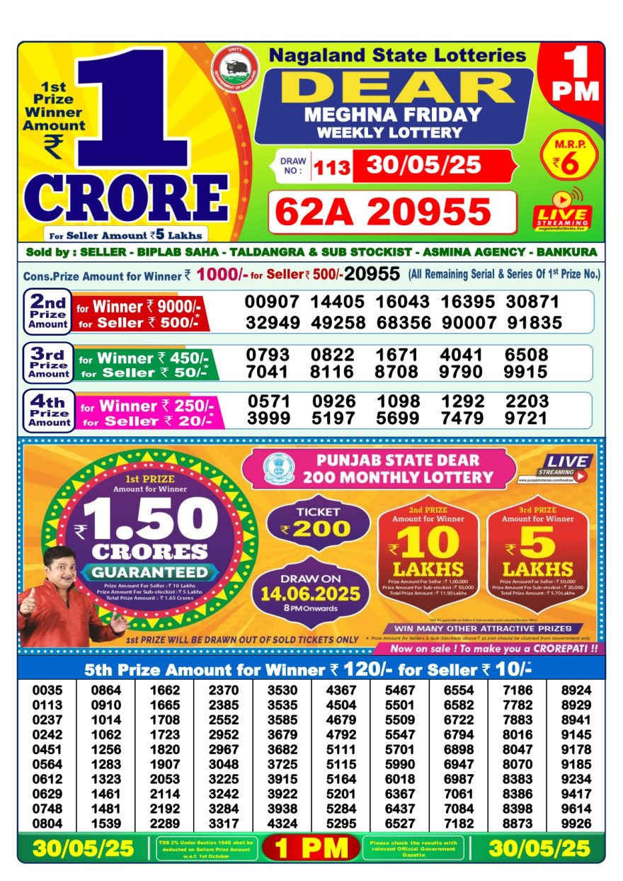 Lottery Result Today May 30, 2025