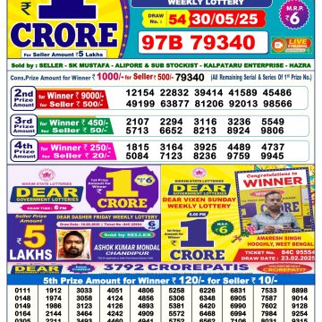 Lottery Result Today May 30, 2025
