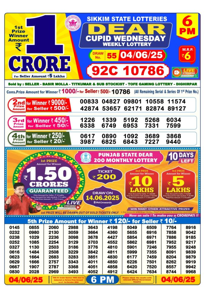 Lottery Result Today June 4, 2025