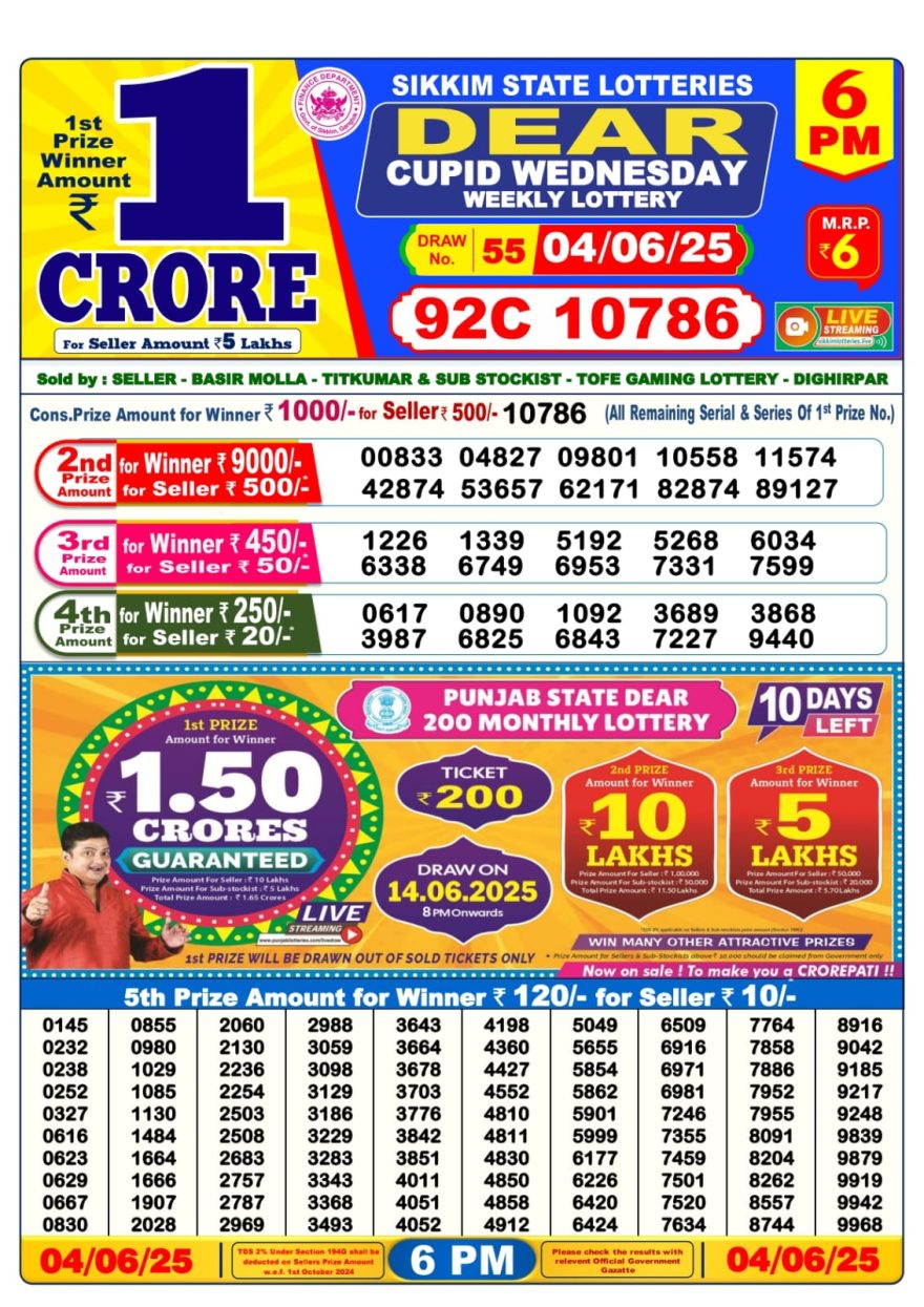 Lottery Result Today June 4, 2025