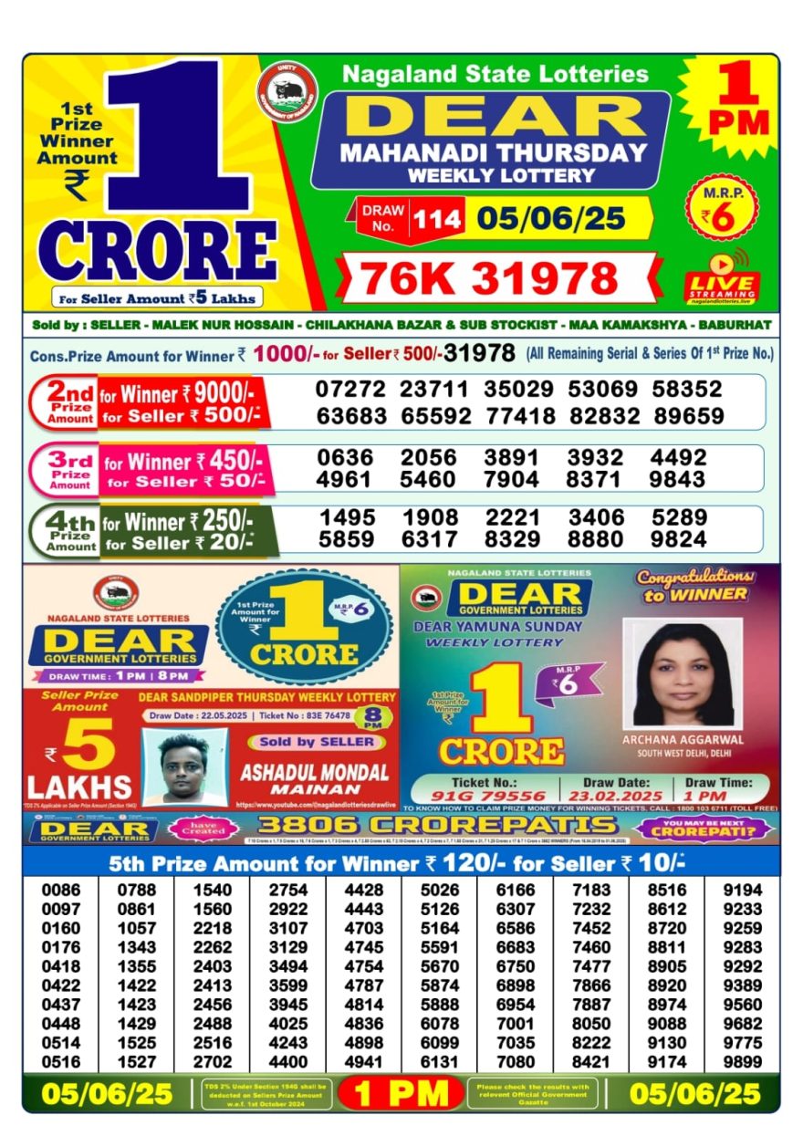 Lottery Result Today June 5, 2025