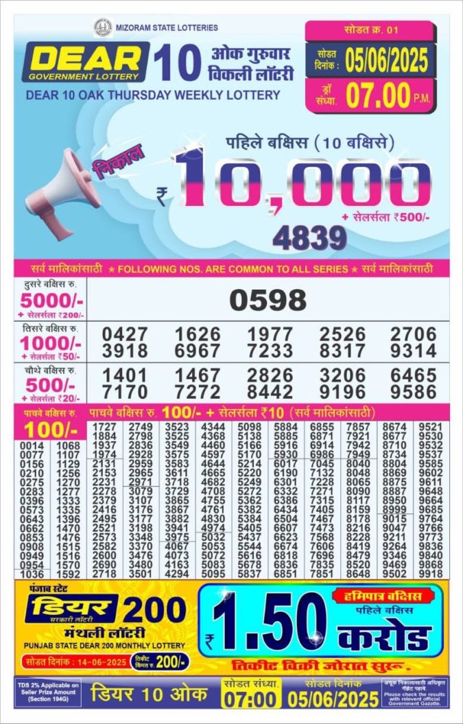 Lottery Result Today June 5, 2025