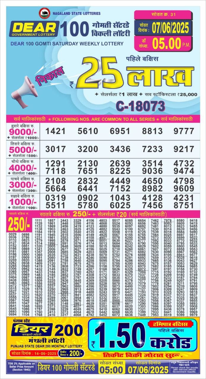 Lottery Result Today June 7, 2025