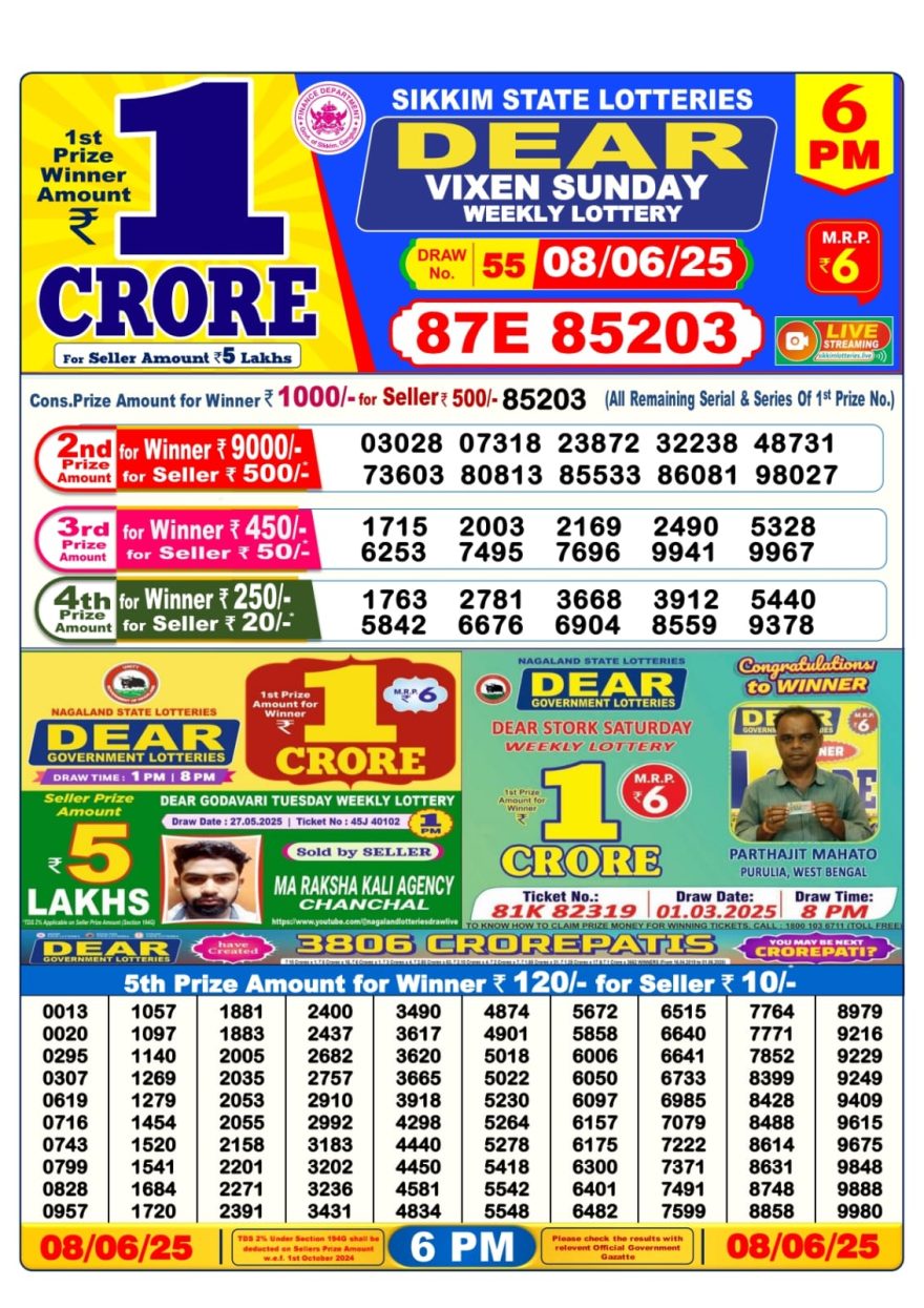 Lottery Result Today June 8, 2025