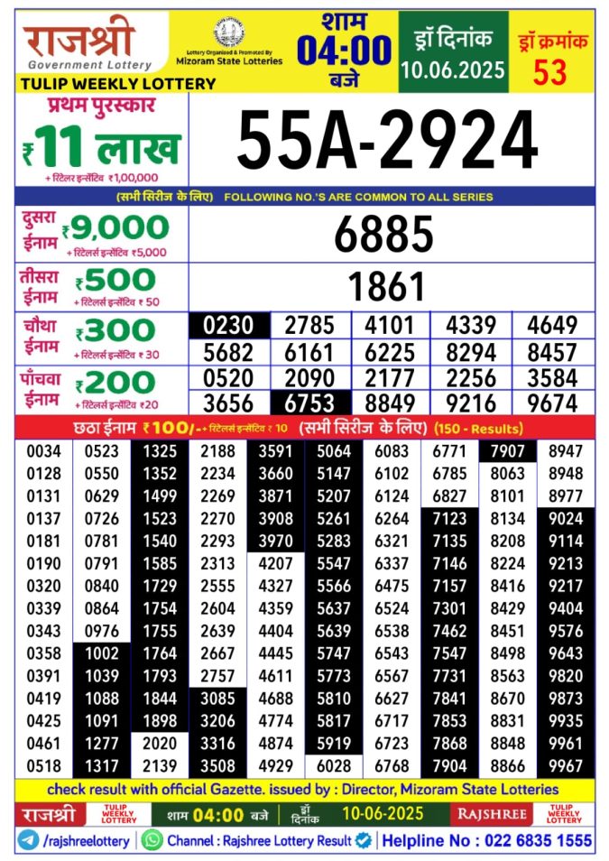 Lottery Result Today June 10, 2025