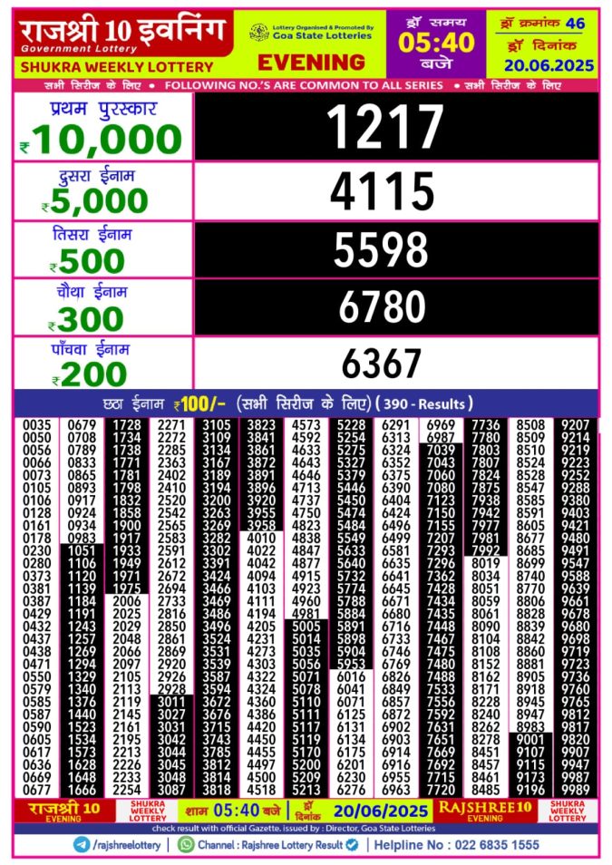 Lottery Result Today June 20, 2025