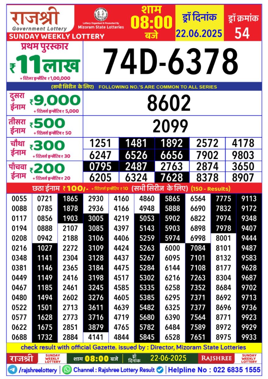 Lottery Result Today June 22, 2025