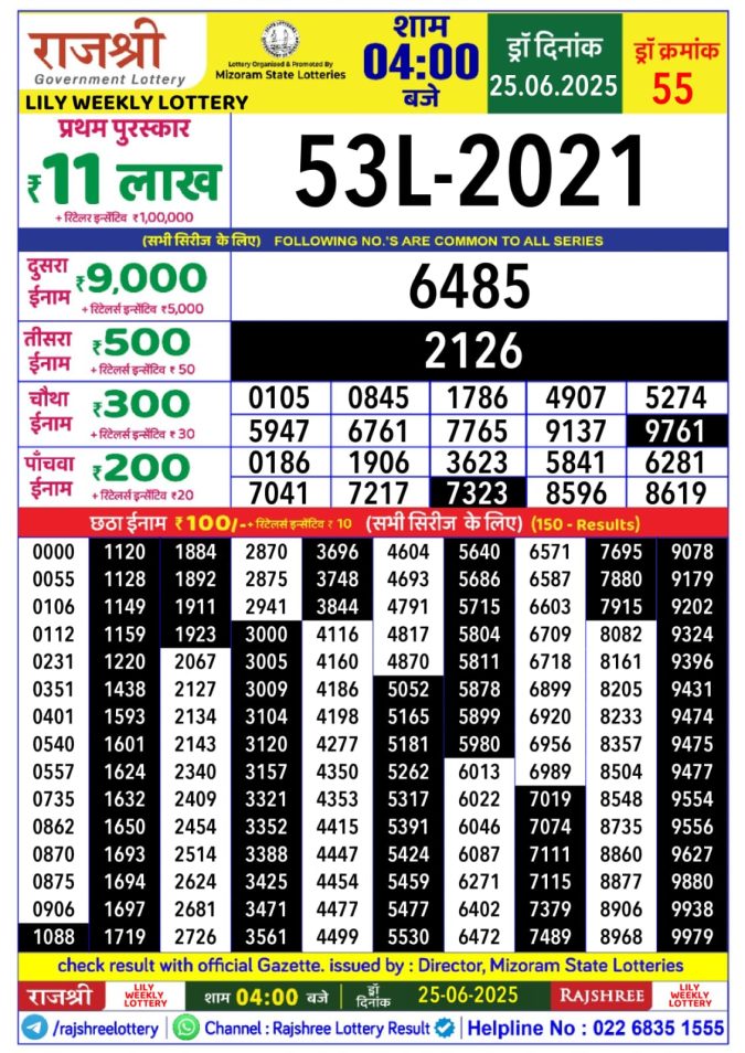 Lottery Result Today June 25, 2025