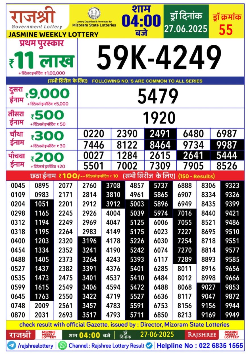 Lottery Result Today June 27, 2025