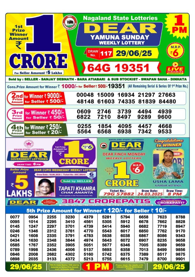 Lottery Result Today June 29, 2025
