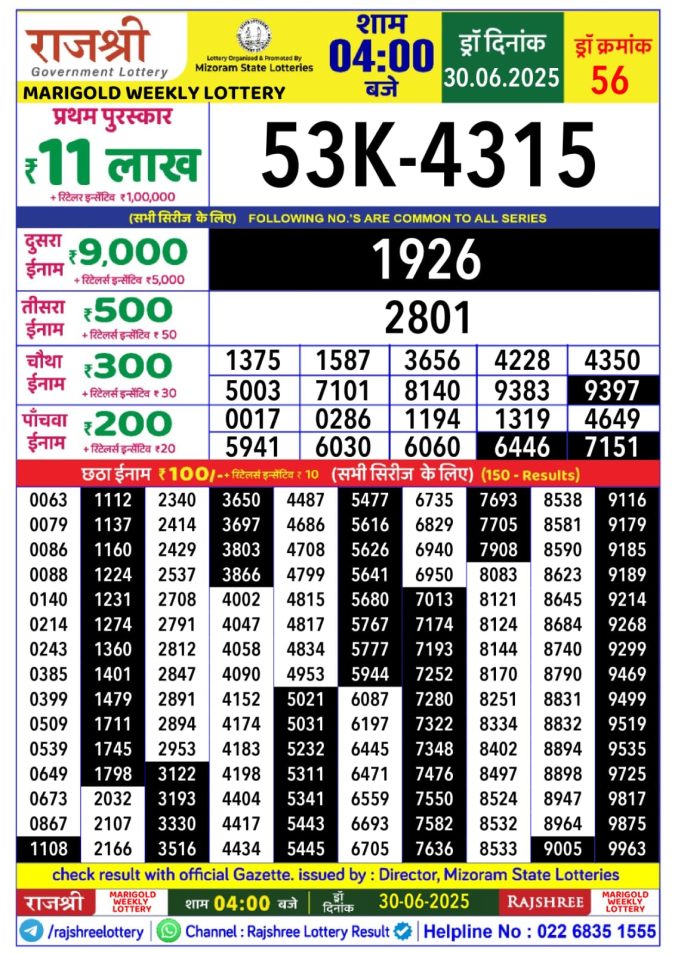Lottery Result Today June 30, 2025