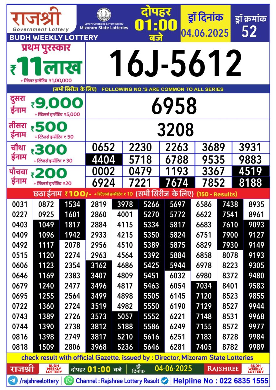 Lottery Result Today June 4, 2025