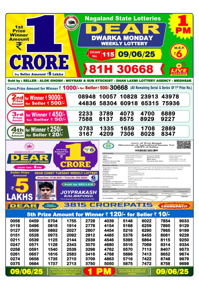 Lottery Result Today June 9, 2025