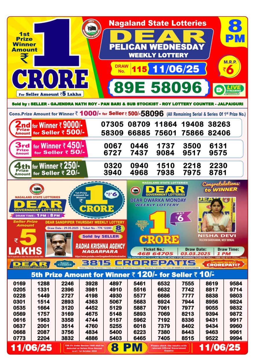 Lottery Result Today June 11, 2025
