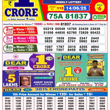 Lottery Result Today June 14, 2025