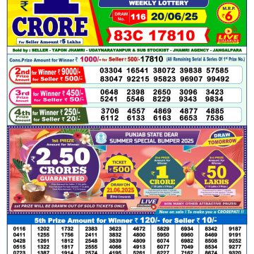 Lottery Result Today June 20, 2025