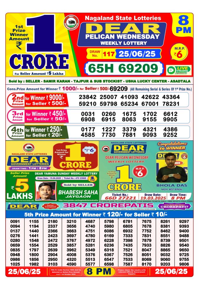 Lottery Result Today June 25, 2025