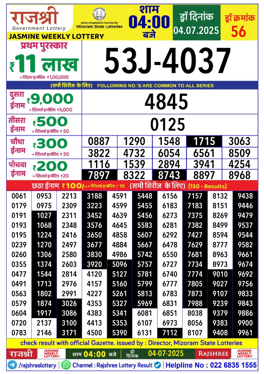 Lottery Result Today July 4, 2025