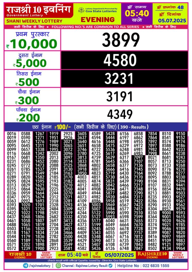 Lottery Result Today July 5, 2025