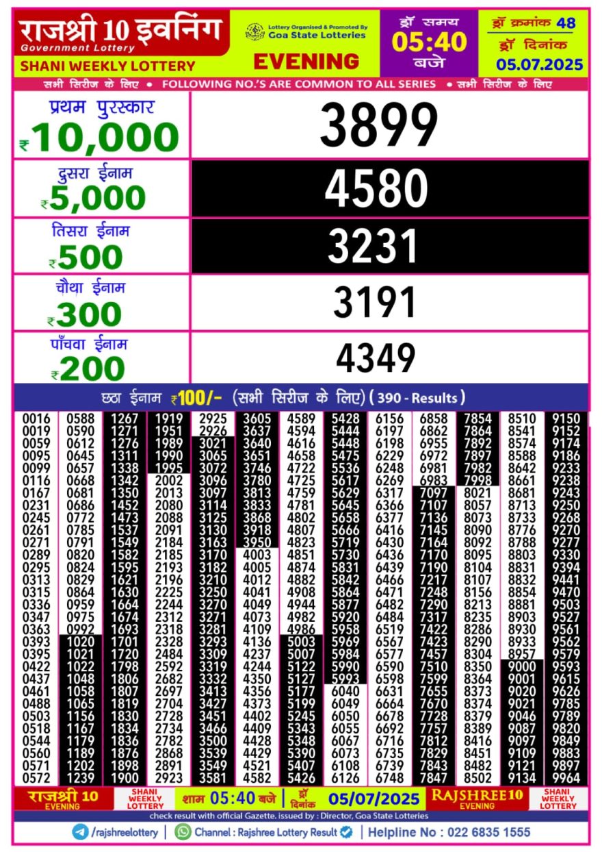 Lottery Result Today July 5, 2025