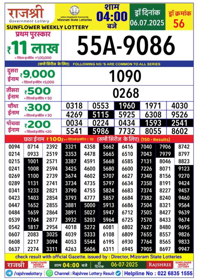 Lottery Result Today July 6, 2025