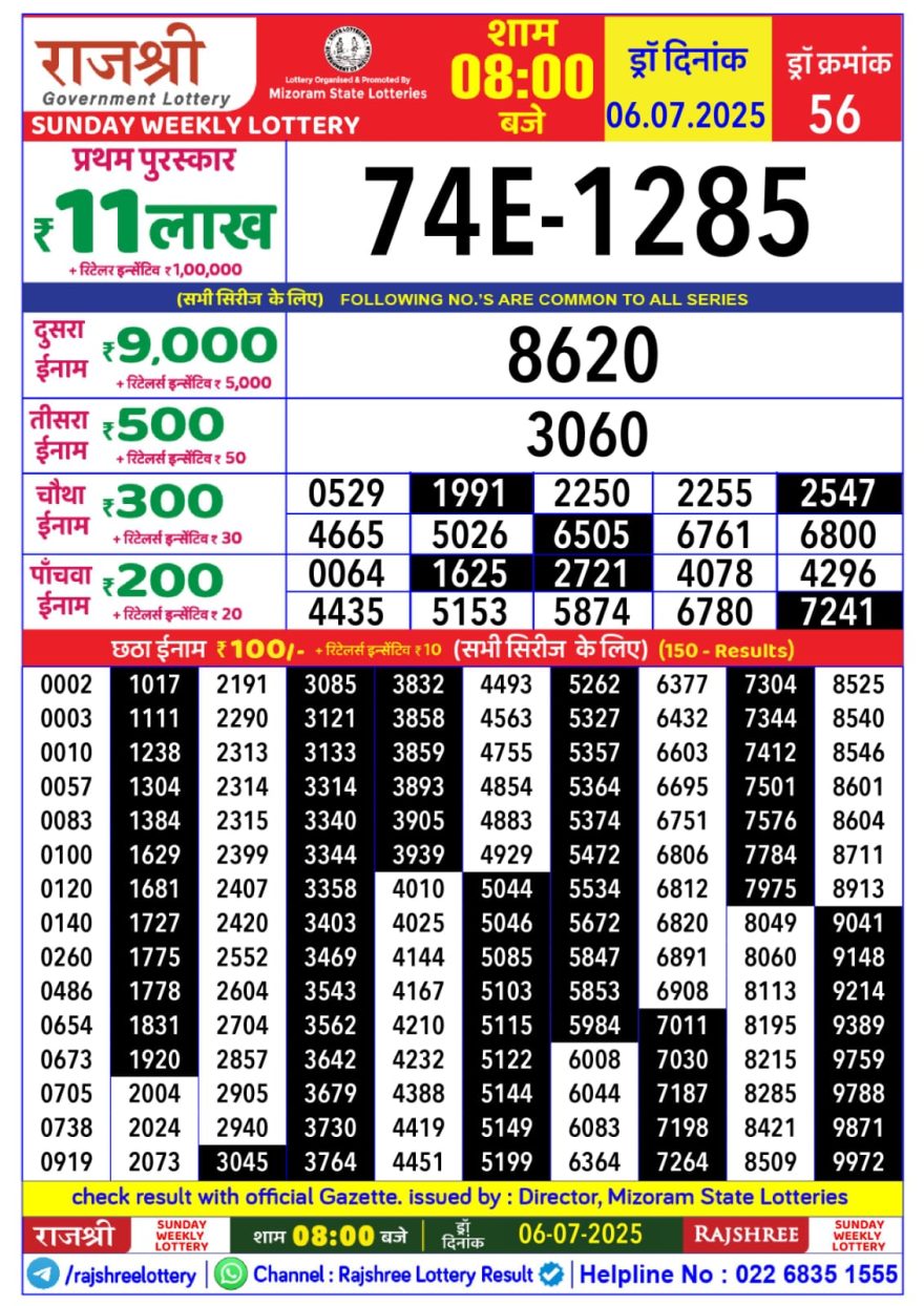 Lottery Result Today July 6, 2025