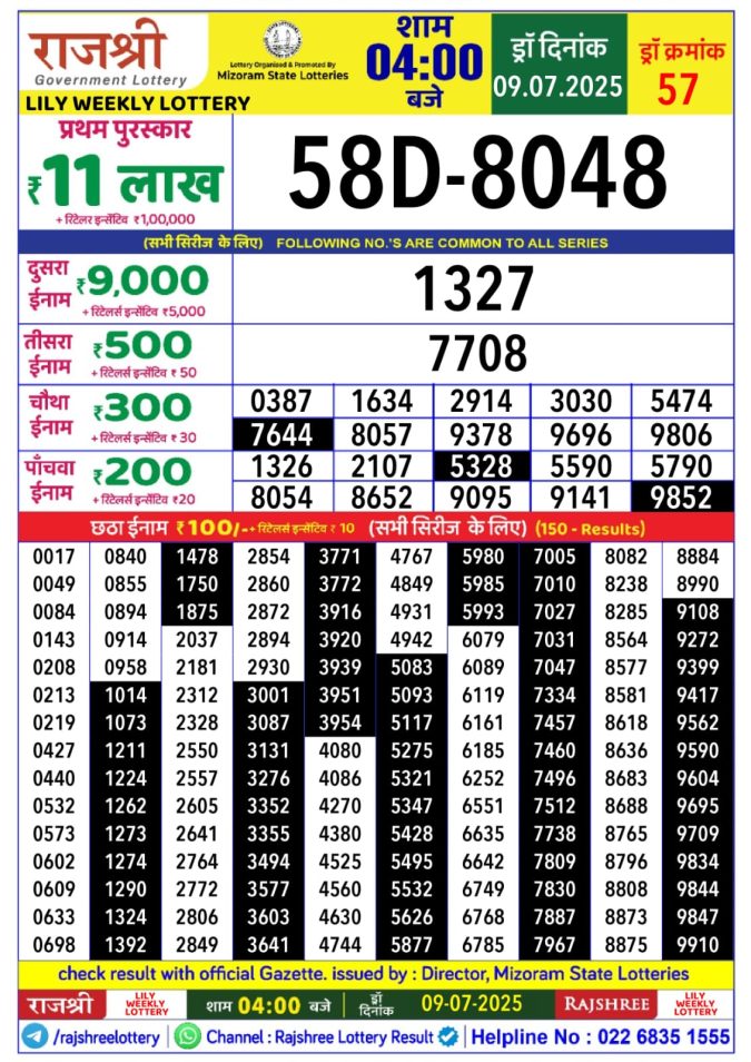 Lottery Result Today July 9, 2025