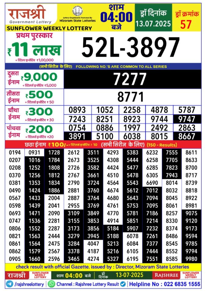 Lottery Result Today July 13, 2025