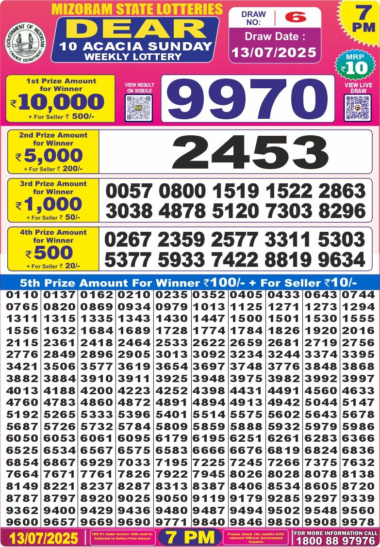 Lottery Result Today July 13, 2025