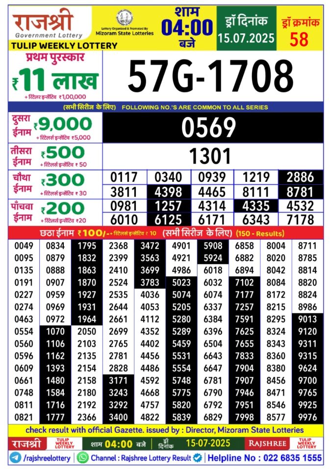 Lottery Result Today July 15, 2025