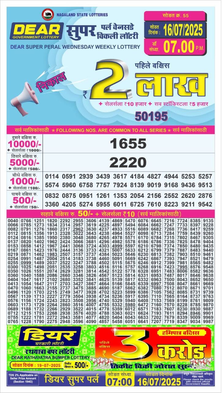 Lottery Result Today July 16, 2025