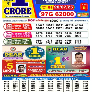 Lottery Result Today July 20, 2025