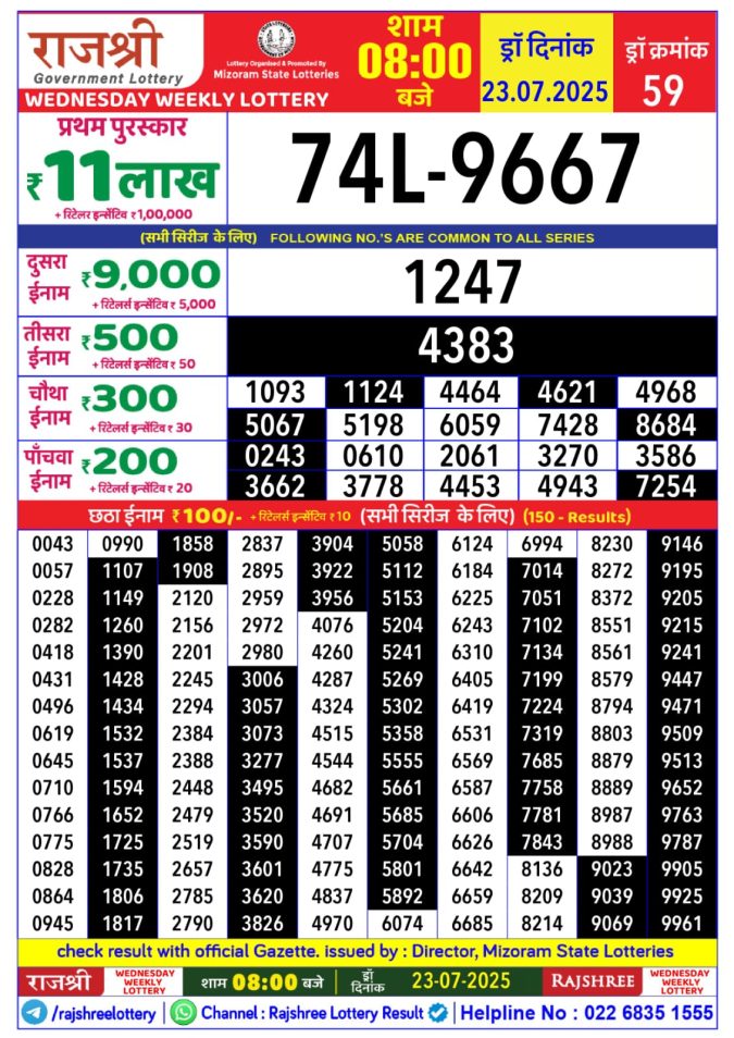 Lottery Result Today July 23, 2025