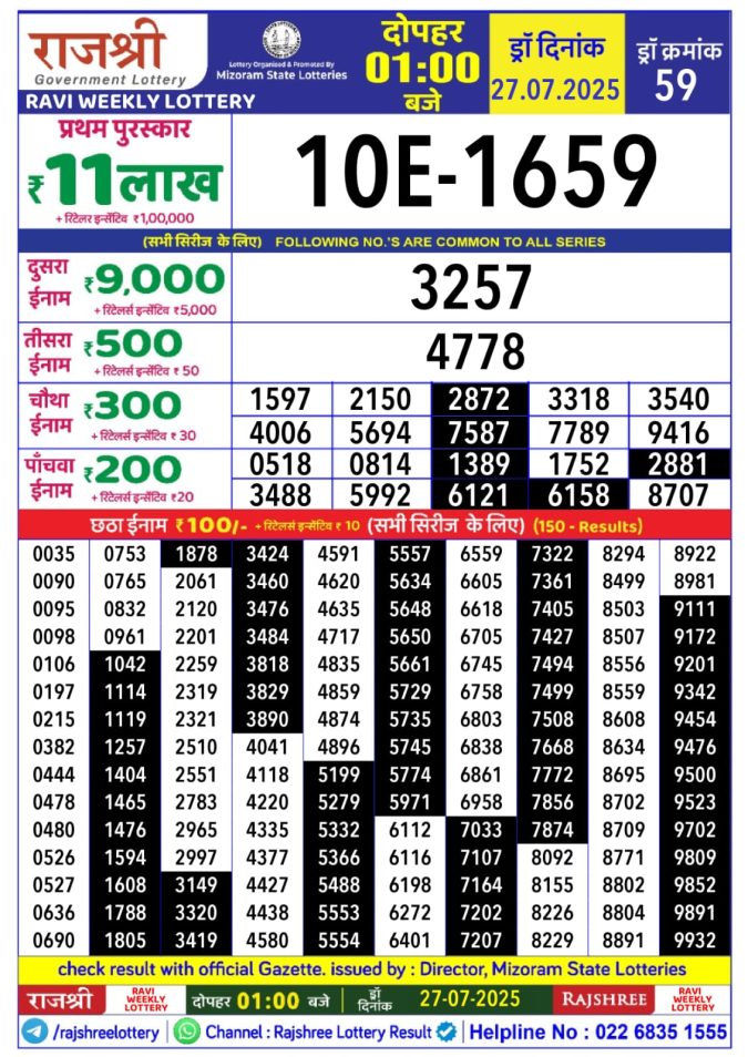 Lottery Result Today July 27, 2025