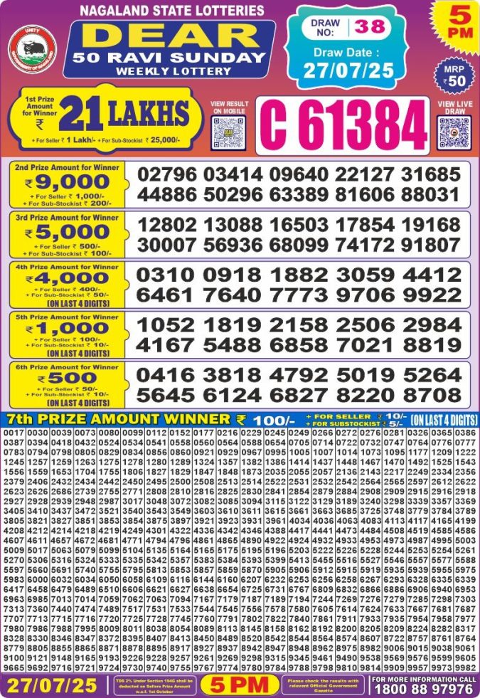 Lottery Result Today July 27, 2025