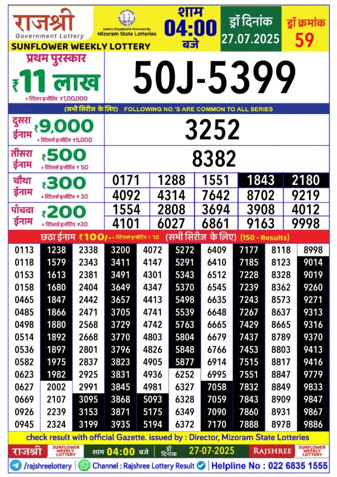 Lottery Result Today July 27, 2025
