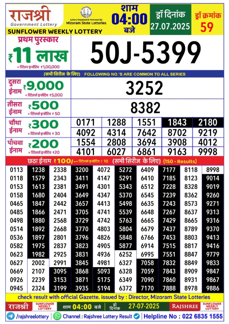 Lottery Result Today July 27, 2025
