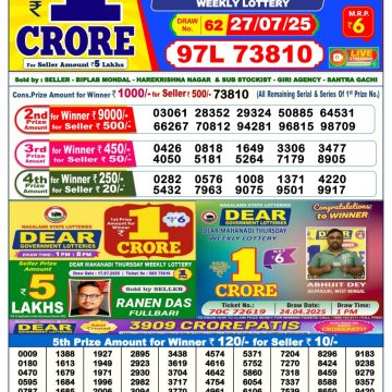 Lottery Result Today July 27, 2025