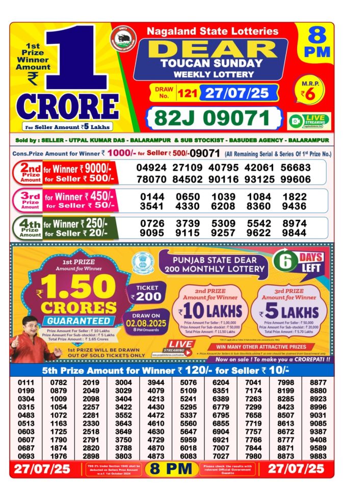 Lottery Result Today July 27, 2025