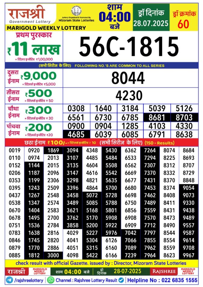 Lottery Result Today July 28, 2025