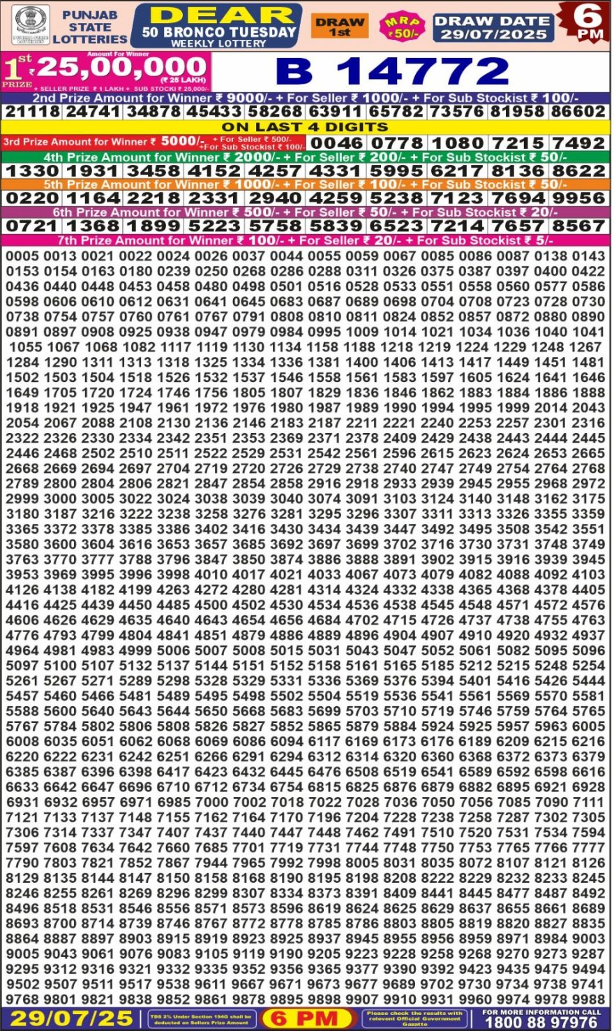 Lottery Result Today July 29, 2025