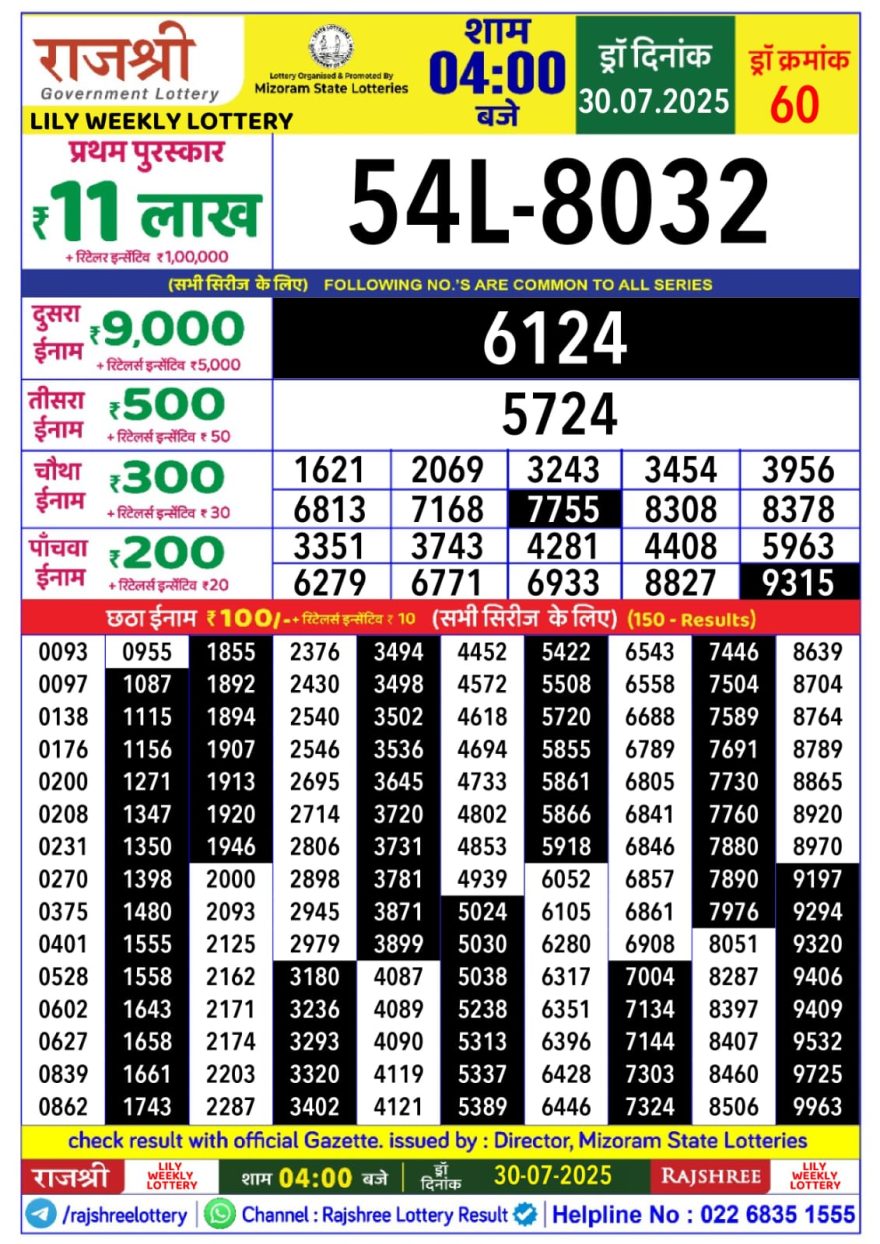 Lottery Result Today July 30, 2025