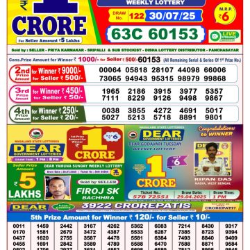 Lottery Result Today July 30, 2025