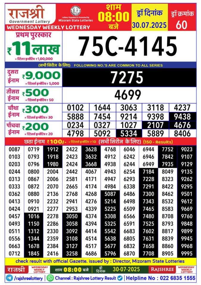 Lottery Result Today July 30, 2025