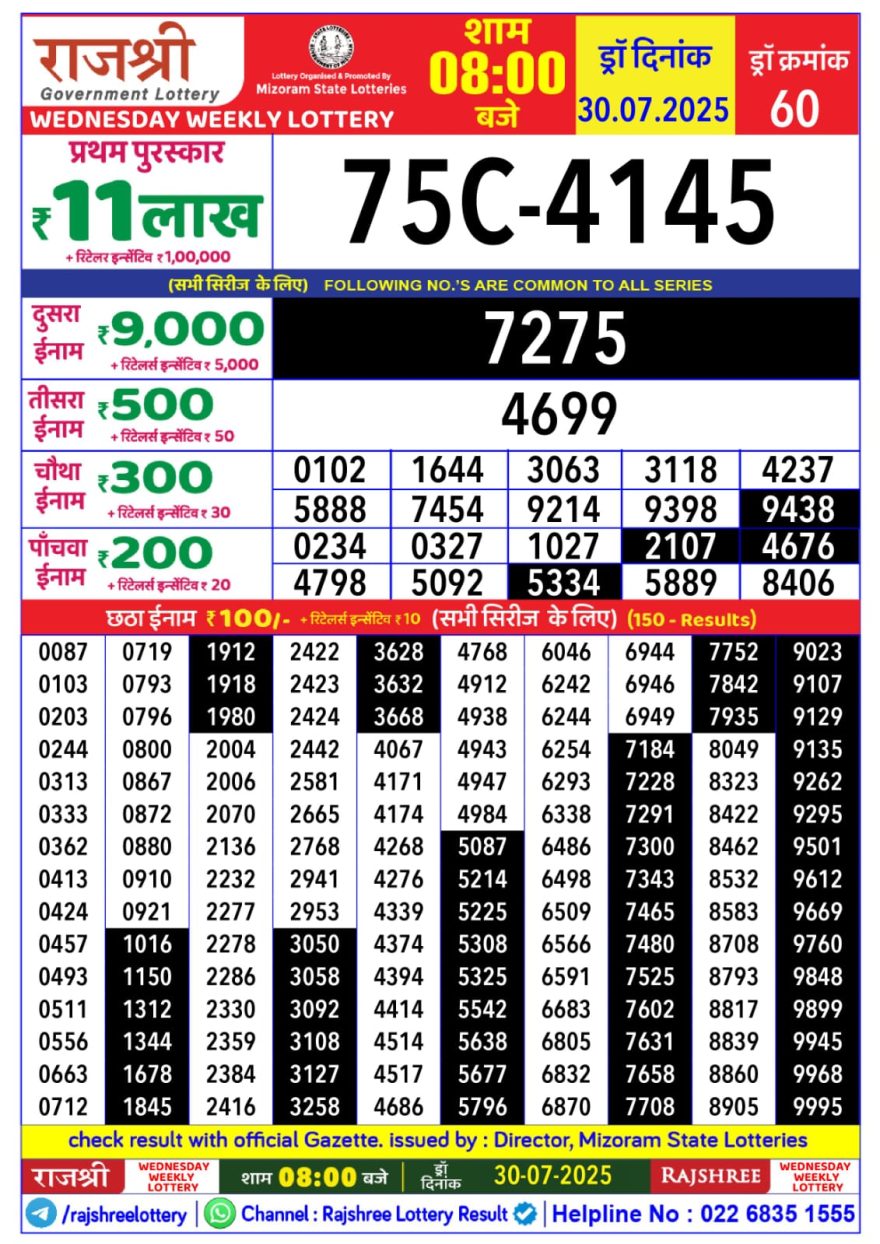 Lottery Result Today July 30, 2025