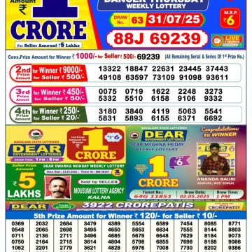 Lottery Result Today July 31, 2025