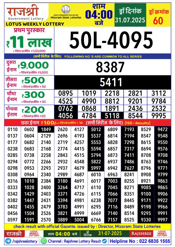 Lottery Result Today July 31, 2025