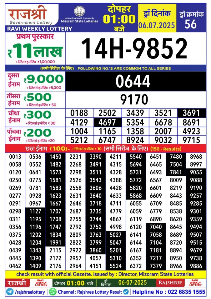 Lottery Result Today July 6, 2025
