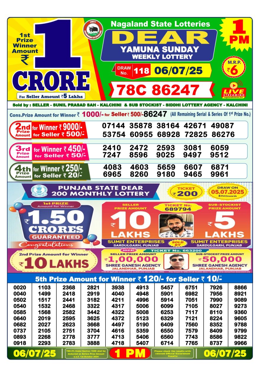 Lottery Result Today July 6, 2025