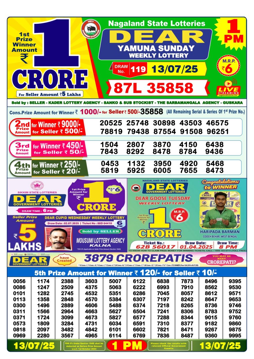 Lottery Result Today July 13, 2025